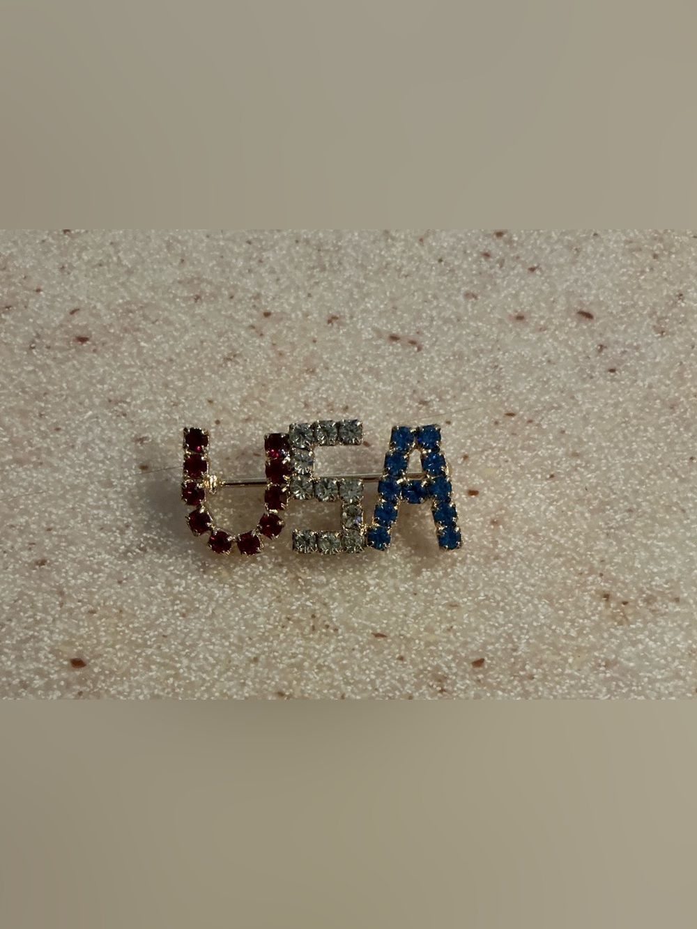 USA Crystal Letter Pin Brooch - Red, White, Blue